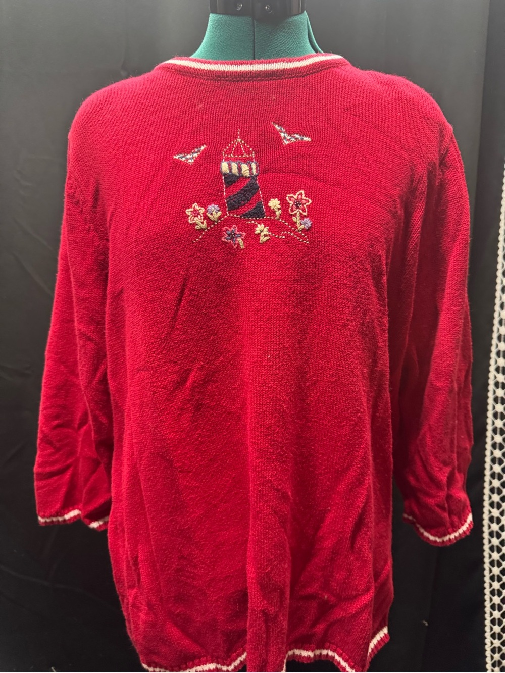 CJ Banks Red Embroidered Crewneck Sweater